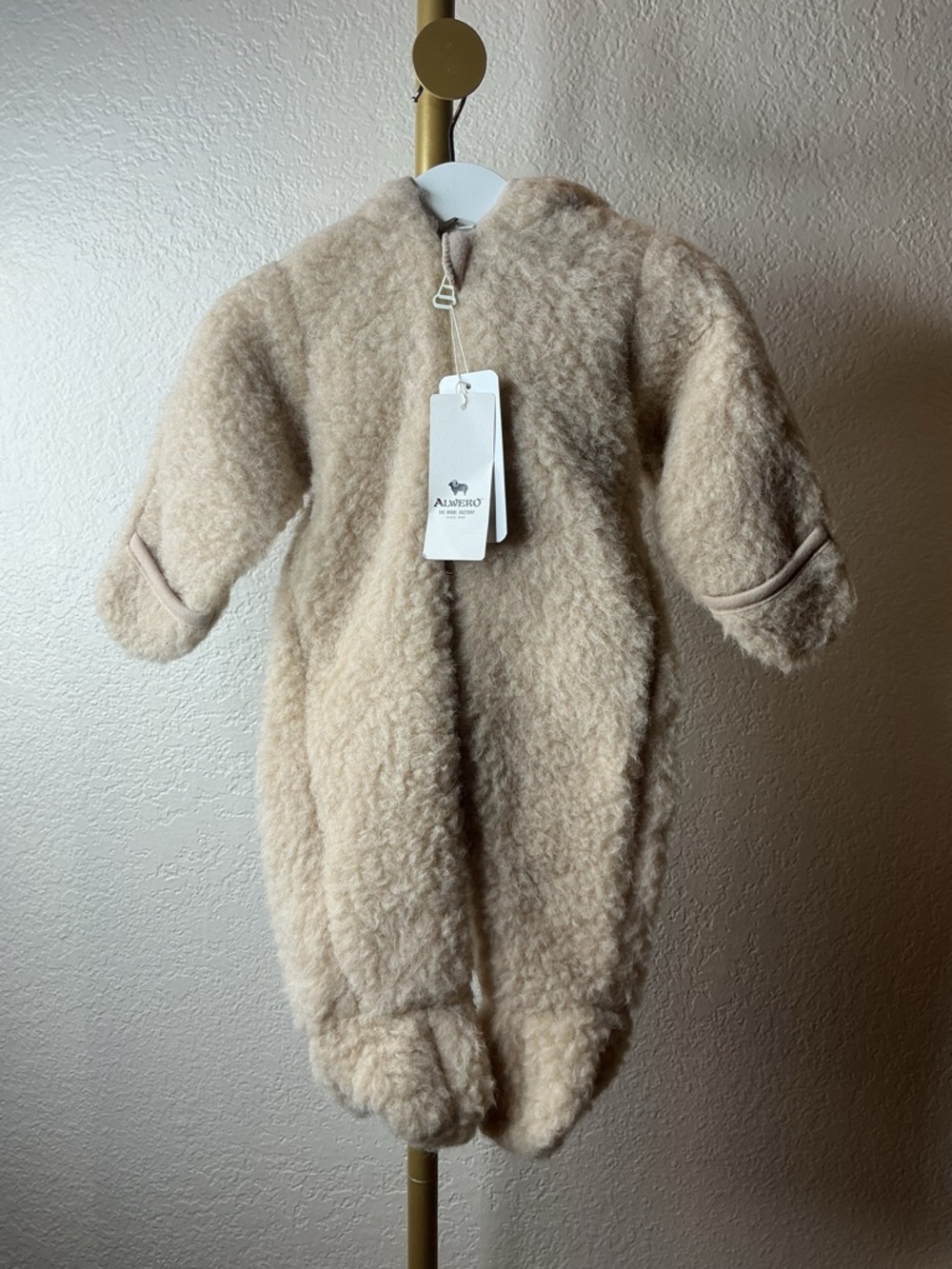 New w/ Tags. Beige Alpaca Baby One-Piece. The “baby bear”.